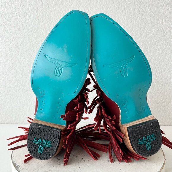 Lane SENITA FALLS Womens Cowboy Bootie 7.5 Red Fringe Western Short Cowgirl Boot - Picture 8 of 11